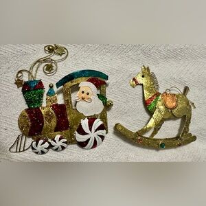 Glittery Santa Vintage Train and Rocking Horse Decor